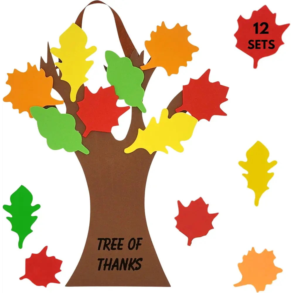 4Eโs Novelty Thankful Tree Craft Kit 12-Pack Foam Self-Adhesive - 11โ Gratitude Tree Kit With Leaves To Write