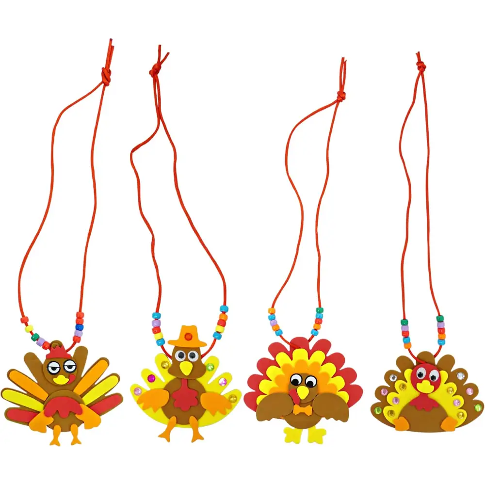 4E’s Novelty Thanksgiving Necklace Crafts For Kids Bulk – 12 Pack DIY Turkey Necklace Craft for Kids With 4 Styles