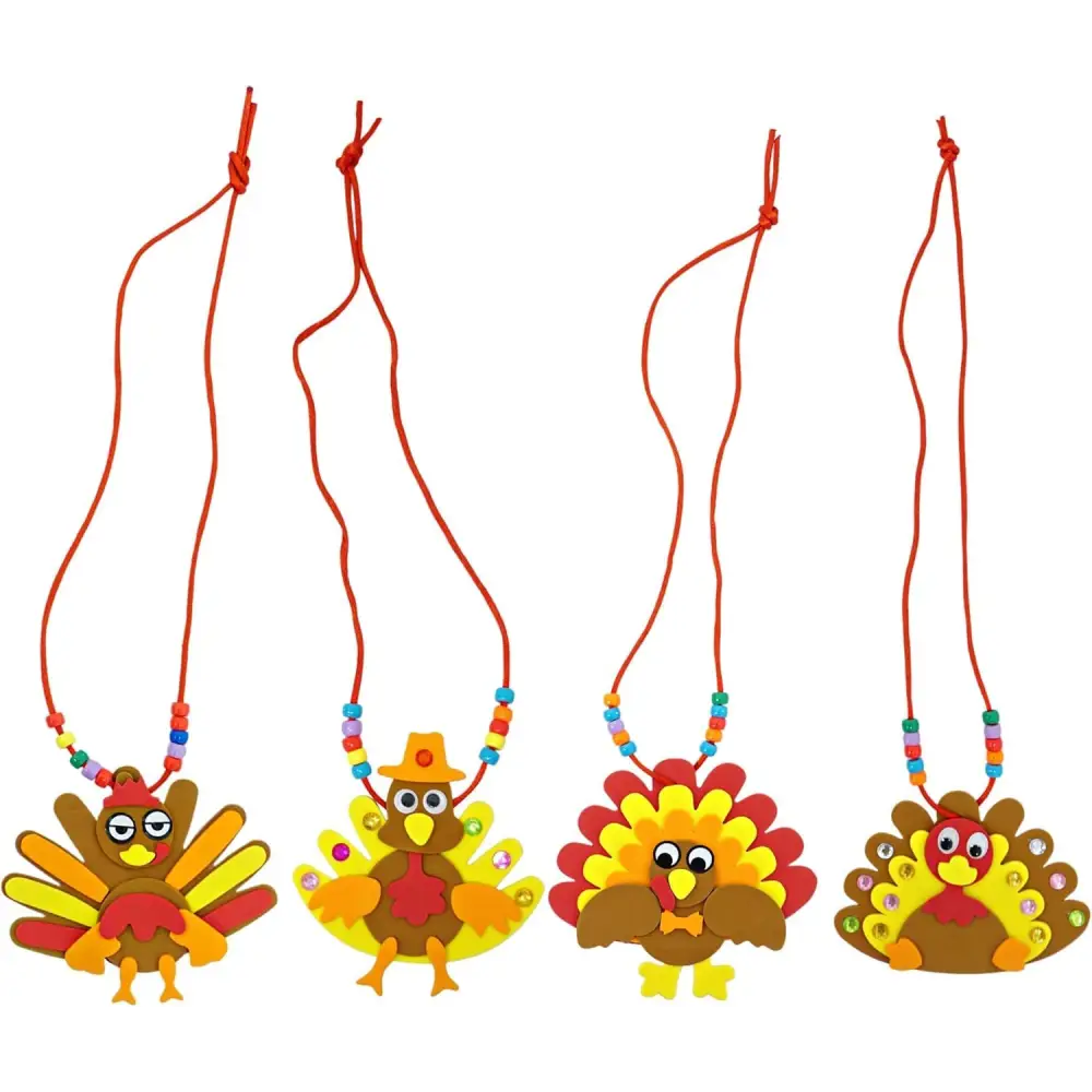 4E’s Novelty Thanksgiving Necklace Crafts For Kids Bulk – 4 Pack DIY Turkey Necklace Craft for Kids With 4 Styles Great
