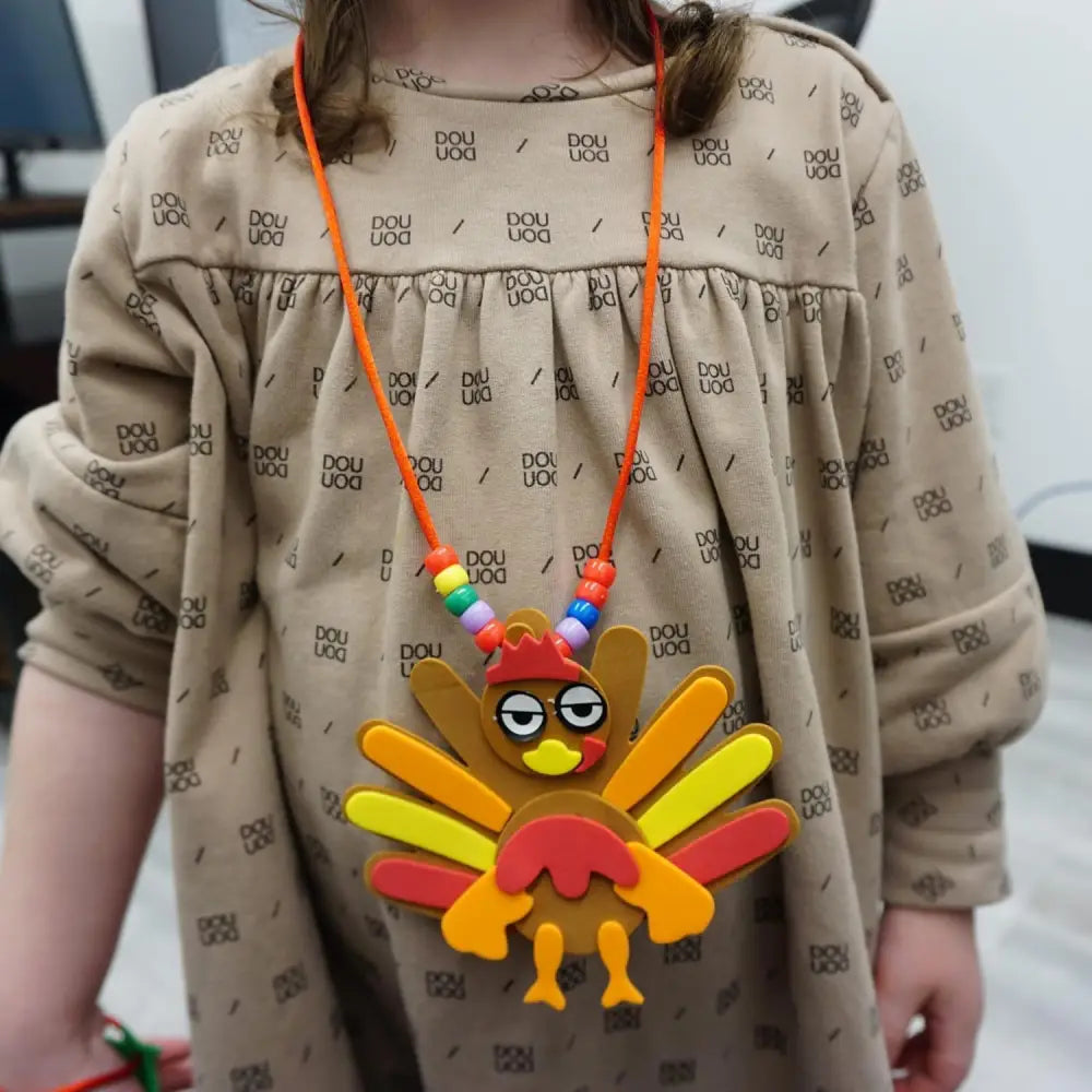 4E’s Novelty Thanksgiving Necklace Crafts For Kids Bulk – 4 Pack DIY Turkey Necklace Craft for Kids With 4 Styles Great