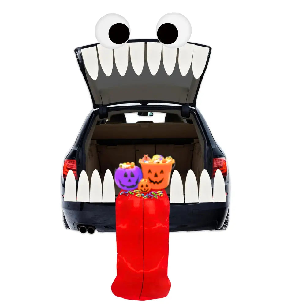 4Eโs Novelty Trunk or Treat Car Decorations Kit - Reusable Trunk or Treat Teeth with Huge Monster Tongue for Halloween