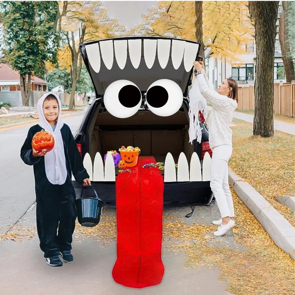 4Eโs Novelty Trunk or Treat Car Decorations Kit - Reusable Trunk or Treat Teeth with Huge Monster Tongue for Halloween
