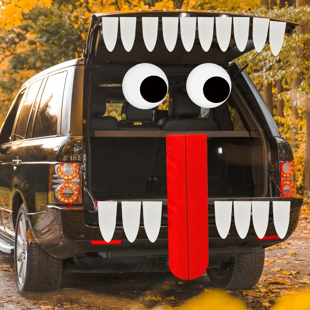 4Eโs Novelty Trunk or Treat Car Decorations Kit - Reusable Trunk or Treat Teeth with Huge Monster Tongue for Halloween
