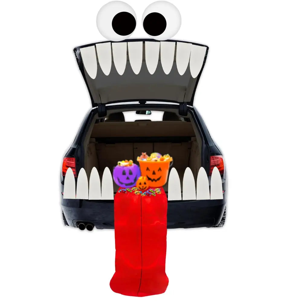 4Eโs Novelty Trunk or Treat Car Decorations Kit - Reusable Trunk or Treat Teeth with Huge Monster Tongue for Halloween