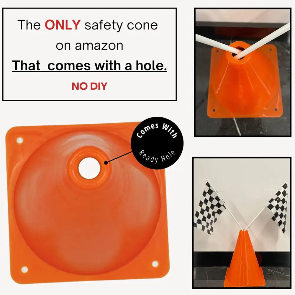 38 Pcs Set Includes 12 Traffic Cones, 24 Checkered Flags, and Racetrack Floor Runner for Birthday Party and Racing Theme Decoration by 4E's Novelty