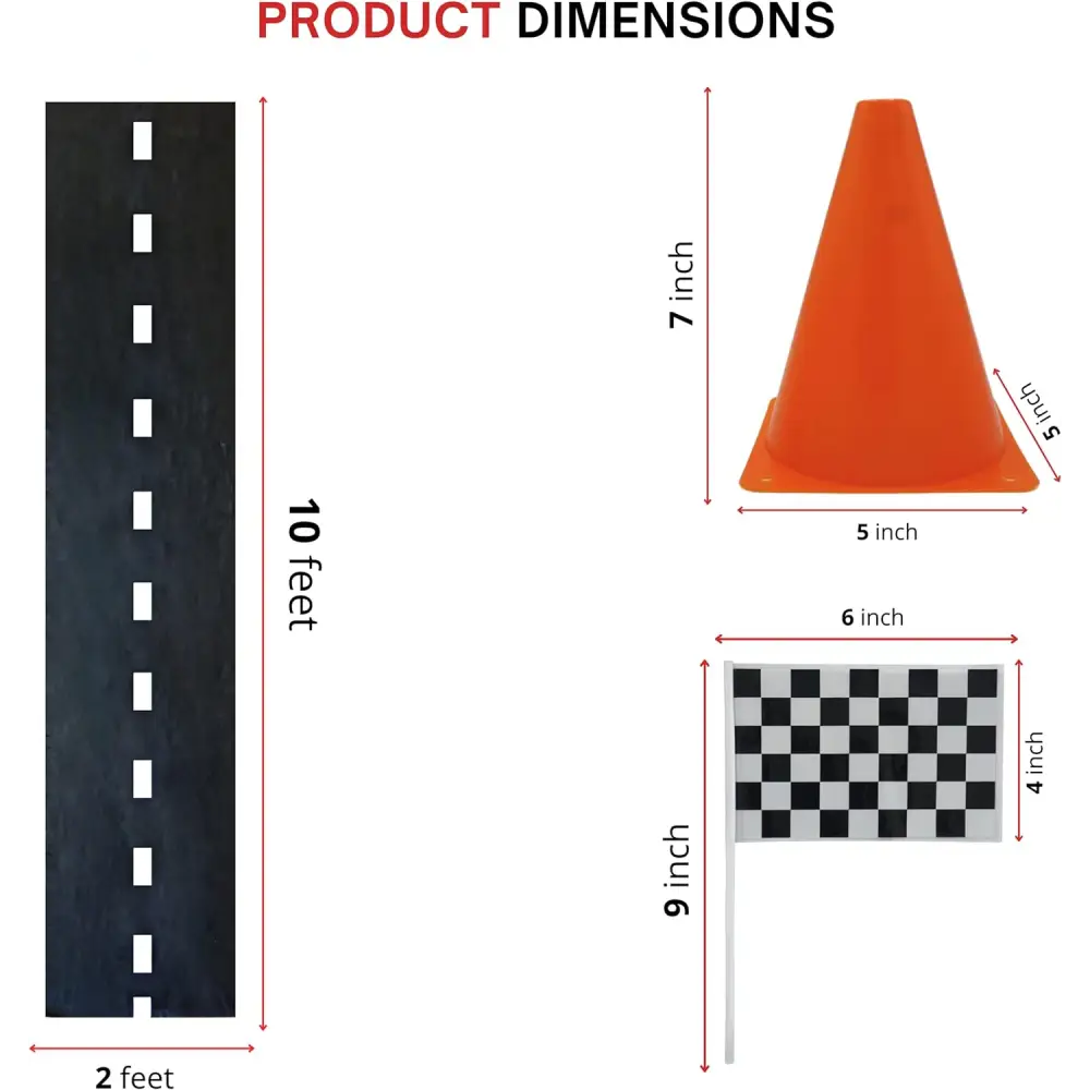 38 Pcs Set Includes 12 Traffic Cones, 24 Checkered Flags, and Racetrack Floor Runner for Birthday Party and Racing Theme Decoration by 4E's Novelty