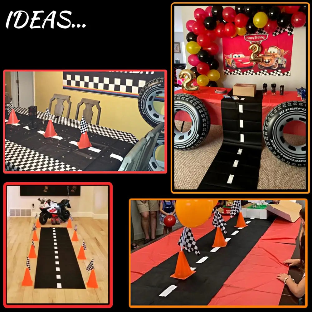 38 Pcs Set Includes 12 Traffic Cones, 24 Checkered Flags, and Racetrack Floor Runner for Birthday Party and Racing Theme Decoration by 4E's Novelty