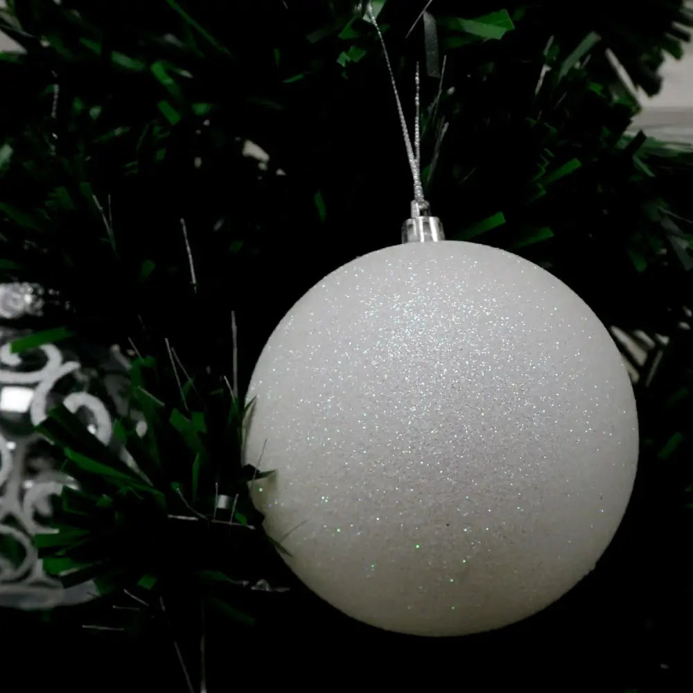 4E’s Novelty White Snowball Christmas Ornaments 12 Pack – Large 3.15” Shatterproof Glitter Ornaments for Christmas Tree
