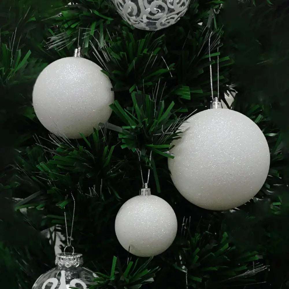 4E’s Novelty White Snowball Christmas Ornaments 12 Pack – Large 3.15” Shatterproof Glitter Ornaments for Christmas Tree