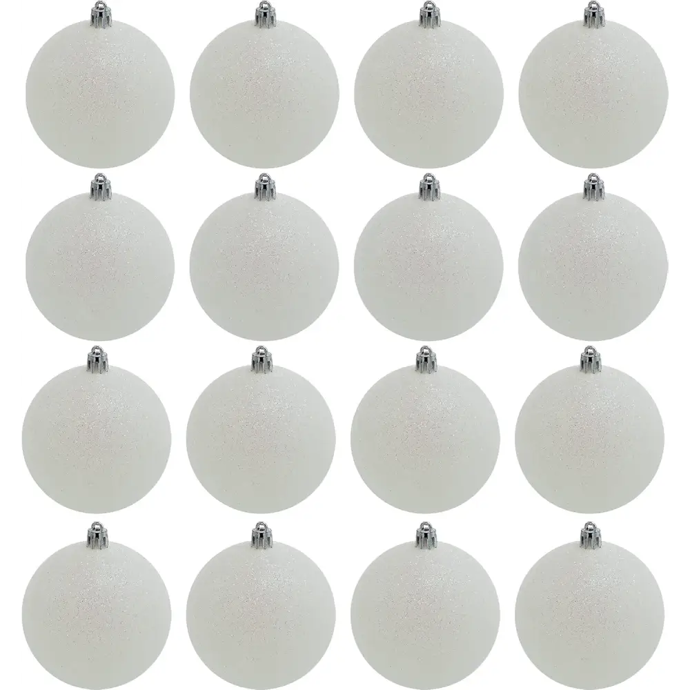 4E’s Novelty White Snowball Christmas Ornaments 18 Pack – Large 2.36” Shatterproof Glitter Ornaments for Christmas Tree