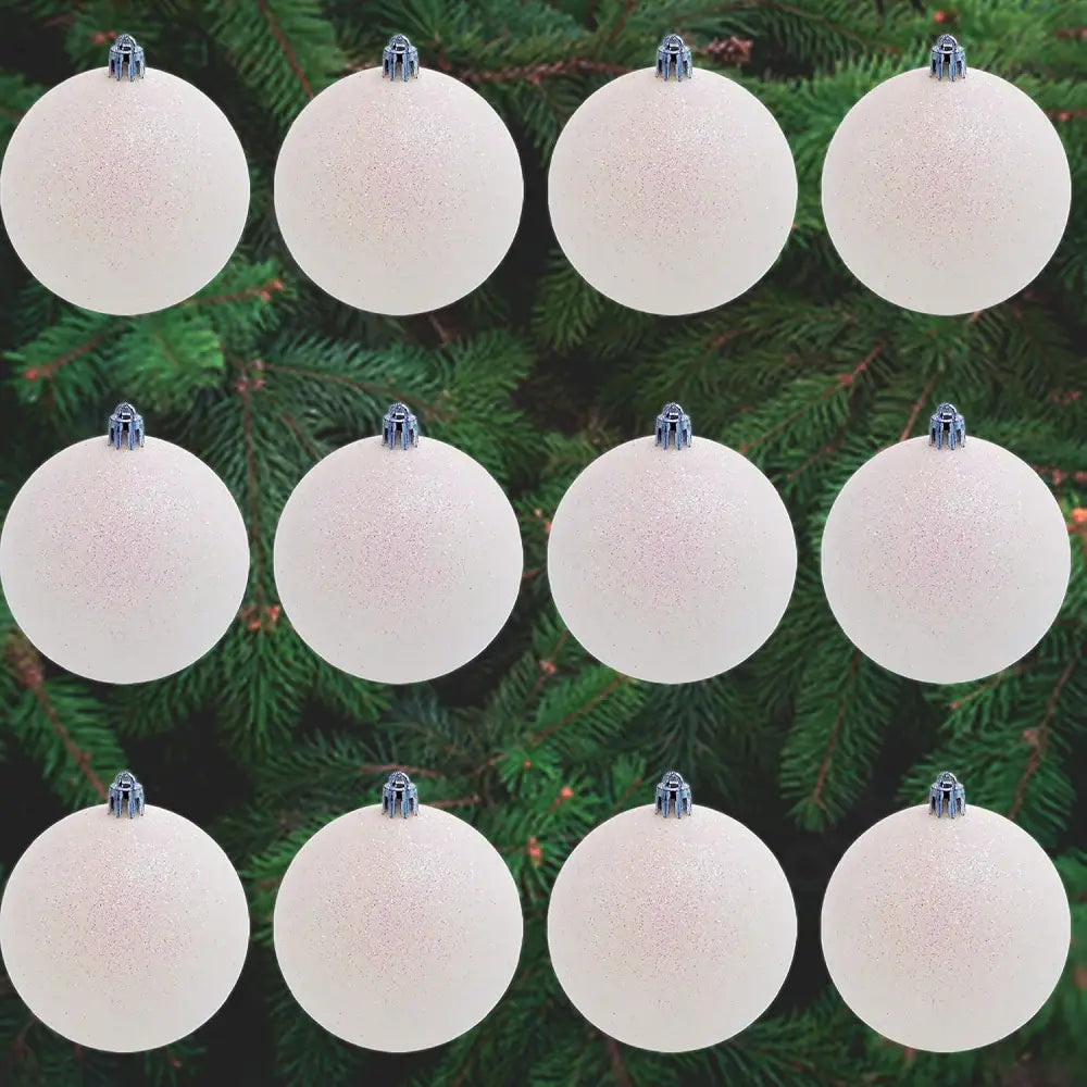 4E’s Novelty White Snowball Christmas Ornaments 18 Pack – Large 2.36” Shatterproof Glitter Ornaments for Christmas Tree