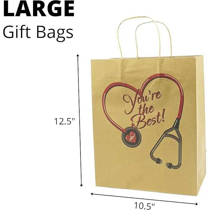 4E’s Nurse Gift Bags 12-Pack – Large Kraft Bags for Nurse Appreciation Week