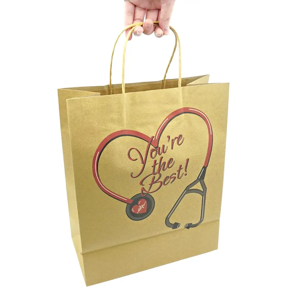 4E’s Nurse Gift Bags 12-Pack – Large Kraft Bags for Nurse Appreciation Week