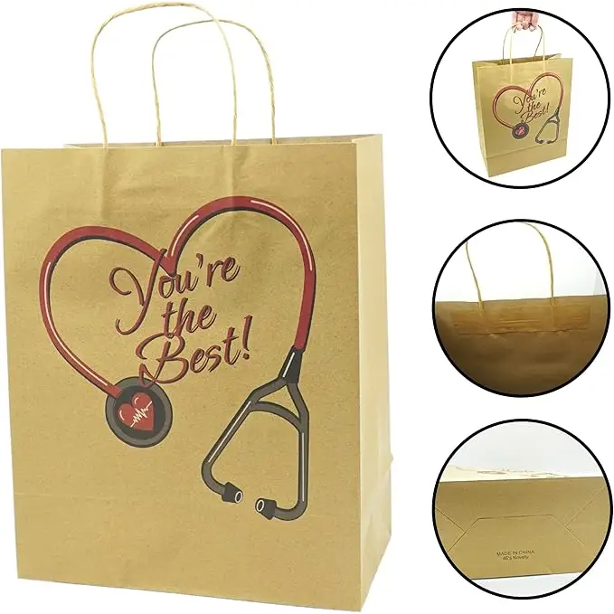 4E’s Nurse Gift Bags 12-Pack – Large Kraft Bags for Nurse Appreciation Week