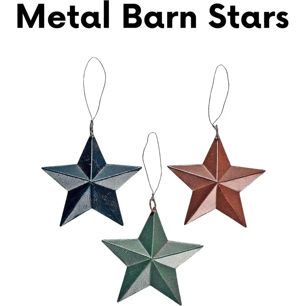 4E’s Rustic Barn Star Ornaments – 12 Set Primitive Tin Stars for Crafts & Farmhouse Decor
