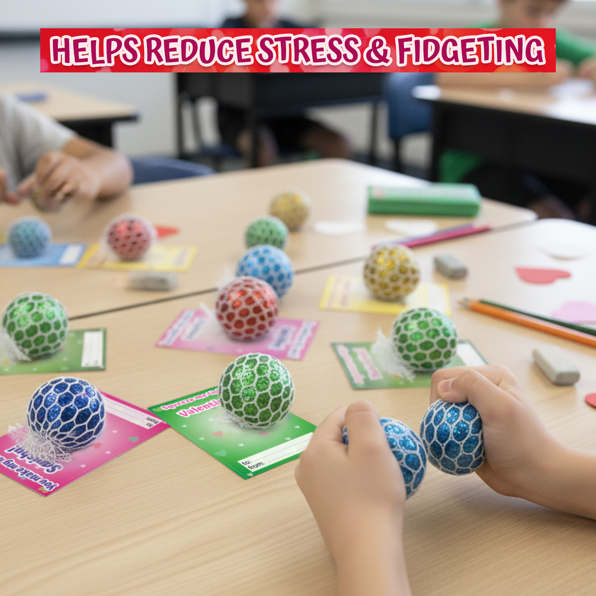 4E's Novelty Valentine Stretch Squeeze Balls with Cards (28 Pack)