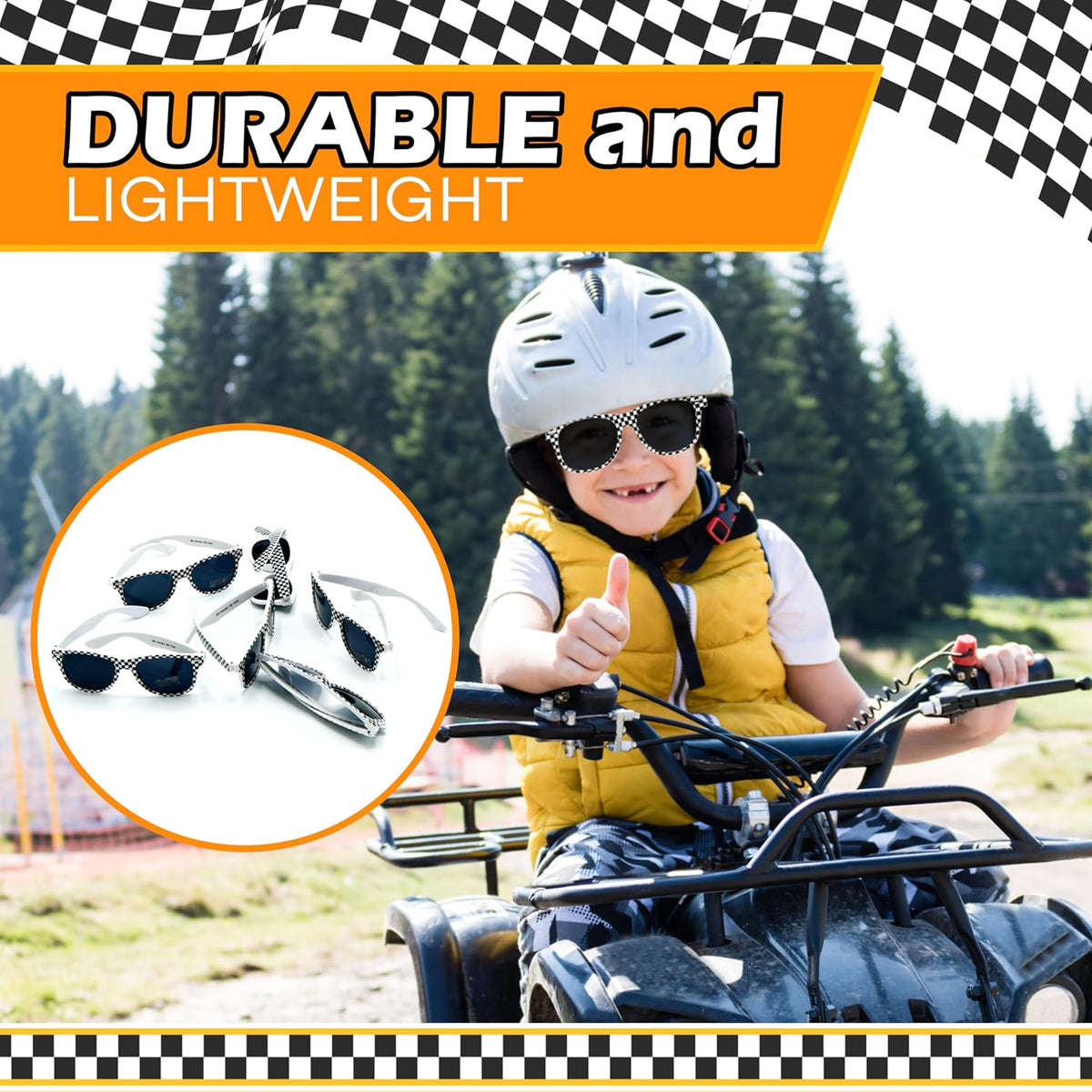 4E's Novelty 12 Pack Checkered Race Car Sunglasses - Party Favors for Kids & Adults