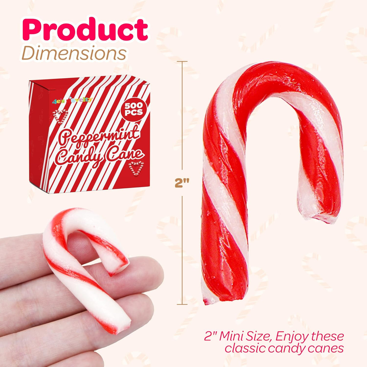 4E's Novelty 500 Pack Christmas Mini Individually Wrapped Candy Canes, Red and White Peppermint Candy Canes, Treats for Holiday Stockings