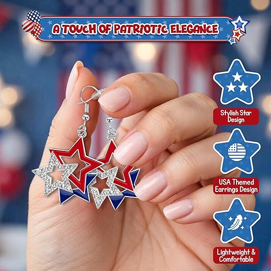 4E's Novelty Red White Blue Star Earrings for Women