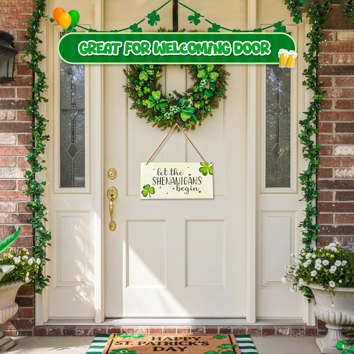 4E's Novelty Hanging St. Patricks Day Shamrock Wood Decor Sign