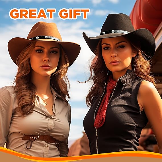 4E's Novelty Black Cowboy Hat For Men & Women Premium Felt Western Cowboy Hat