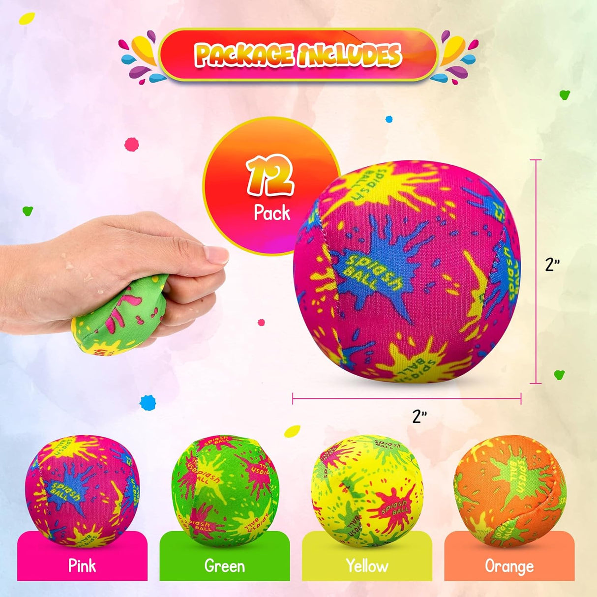 4E's Novelty 12 Pack Water Bomb Splash Balls – 2" Sponge Balls for Pool Party Kids