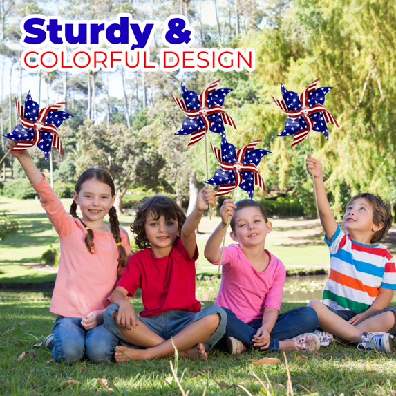 4E's Novelty Patriotic Pinwheels 12 Pack Pinwheels Bulk, 4th of July Decor, Memorial Day Decor, Patriotic Outdoor Decor