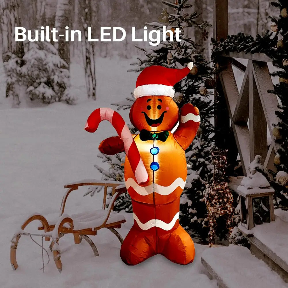 5ft Inflatable Gingerbread Man with LED Lights by 4E’s Novelty. Perfect for Christmas parties and indoor or outdoor