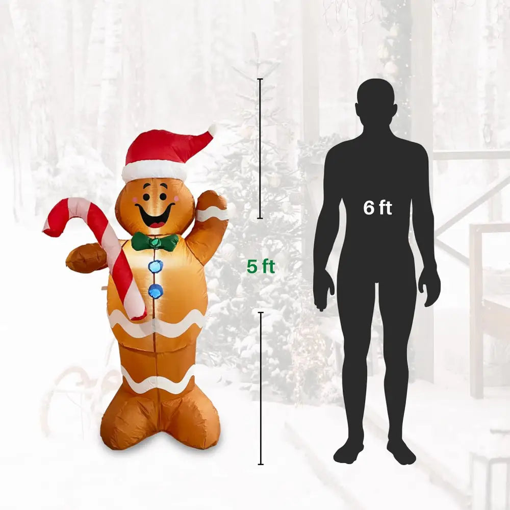 5ft Inflatable Gingerbread Man with LED Lights by 4E’s Novelty. Perfect for Christmas parties and indoor or outdoor