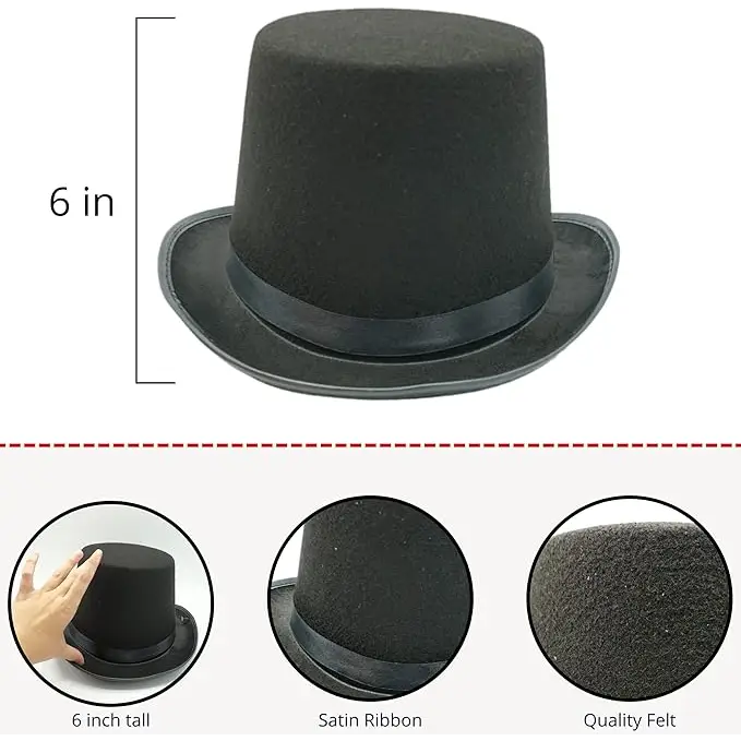 6โโ Black Felt Top Hat - Magician or Snowman Costume Accessory - Costume Accessories