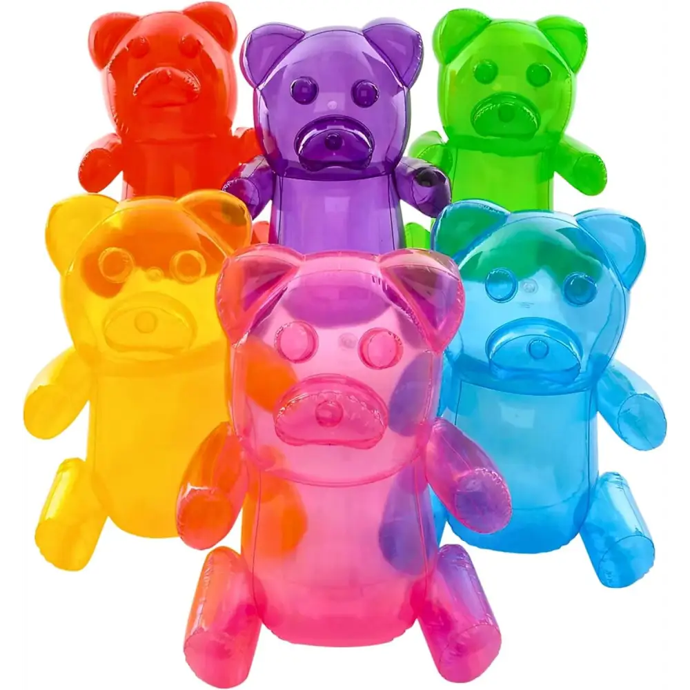 6 Pack Inflatable Gummy Bears Huge 24" - Great for Birthday Party Decorations, Unique Pool Toys for Kids