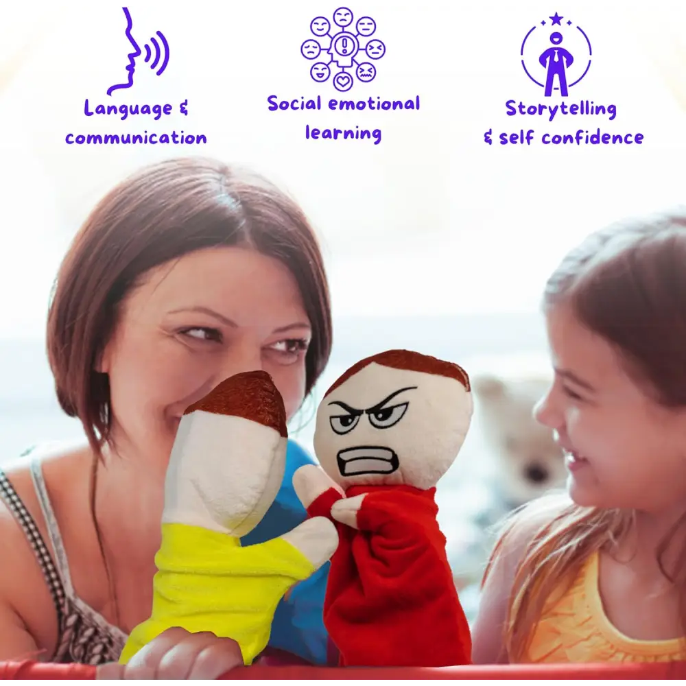 6 Pack Feeling Hand Puppets for Kids with 6 Core Emotions, with Moveable Arms, Soft Plush Hand Puppets for Toddlers, Early Education Toys, Social Emotional Learning Activities by 4E's Novelty