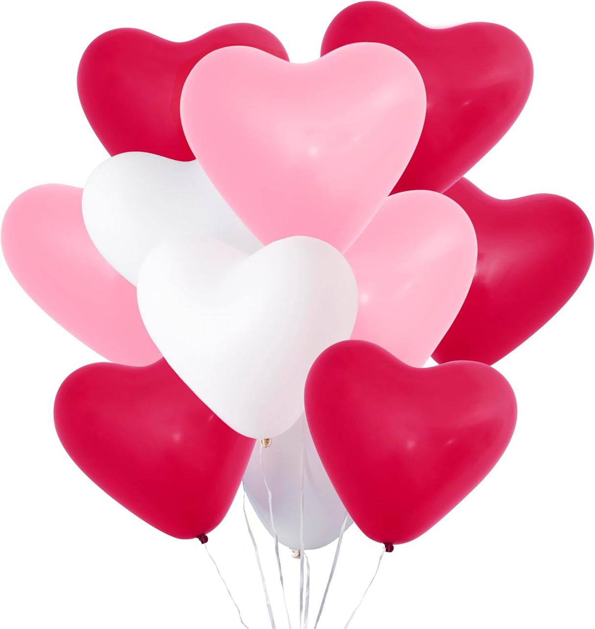 4E's Novelty 36-Pack Latex Heart Balloons – Red, Pink, White 10” Balloons for Valentines & Weddings