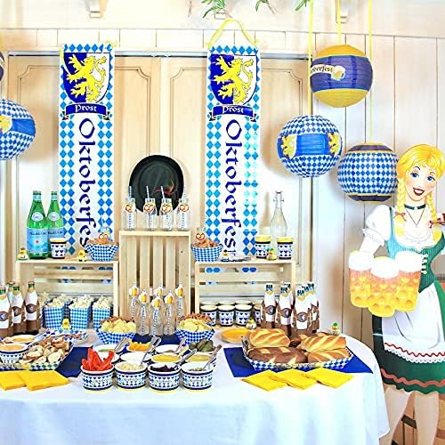 8 Pcs Oktoberfest Party Supplies - 6 Hanging Paper Lanterns & 2 Oktoberfest Banners