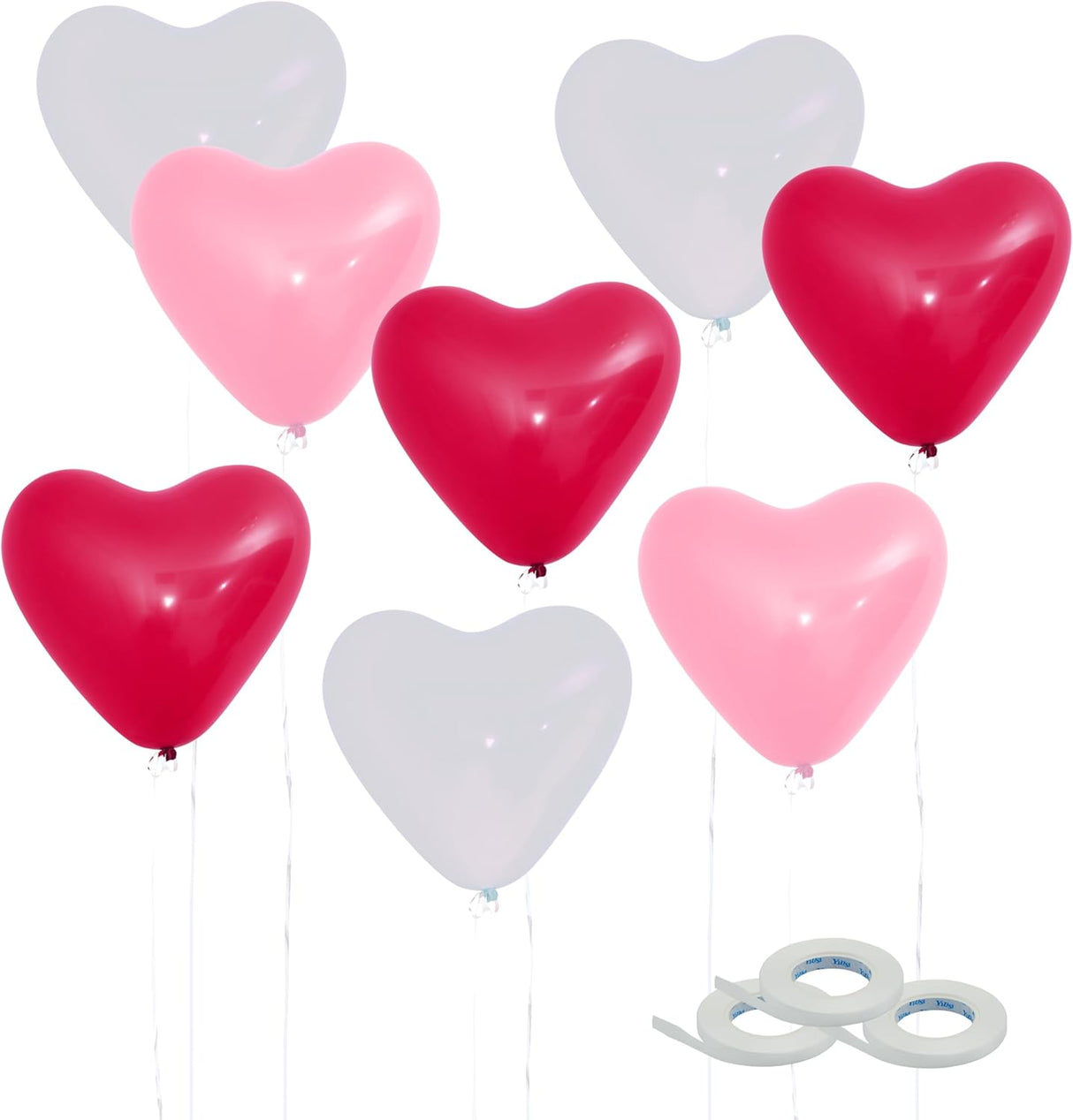 4E's Novelty 36-Pack Latex Heart Balloons – Red, Pink, White 10” Balloons for Valentines & Weddings