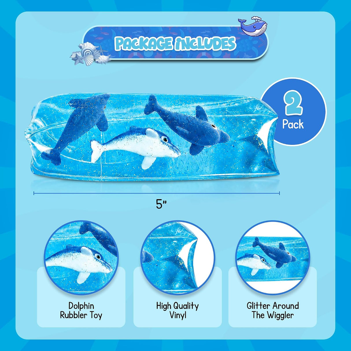 4E's Novelty 2 Pack Blue Water Wigglers 4.75 Inch Fidget Toy