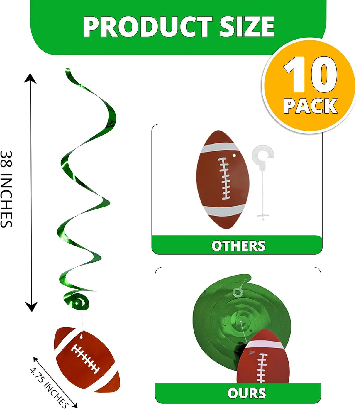 4E's Novelty 10-Pcs Hanging Swirl Decorations – Football Party Ceiling Decor & Outdoor Hanging