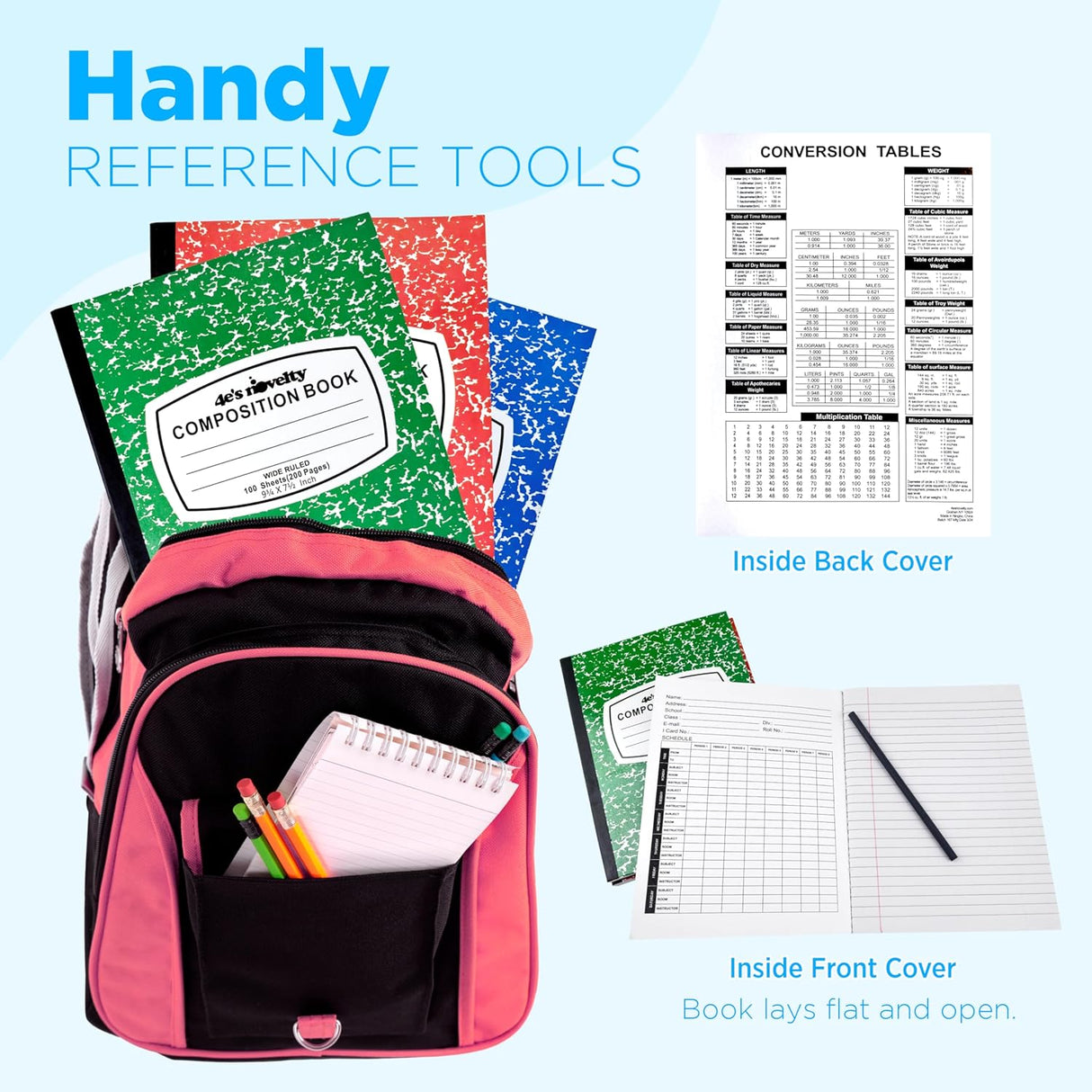 Wide Ruled Notebook Assorted Color, Marble Composition Notebook, Primary K-2, College Ruled - 3 pcs Notebooks for School