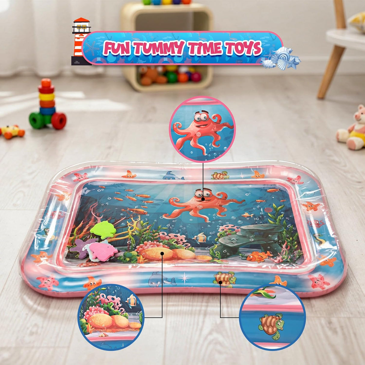 4E's Novelty Water Mat for Babies - Inflatable Tummy Time Play Mat for Sensory Development