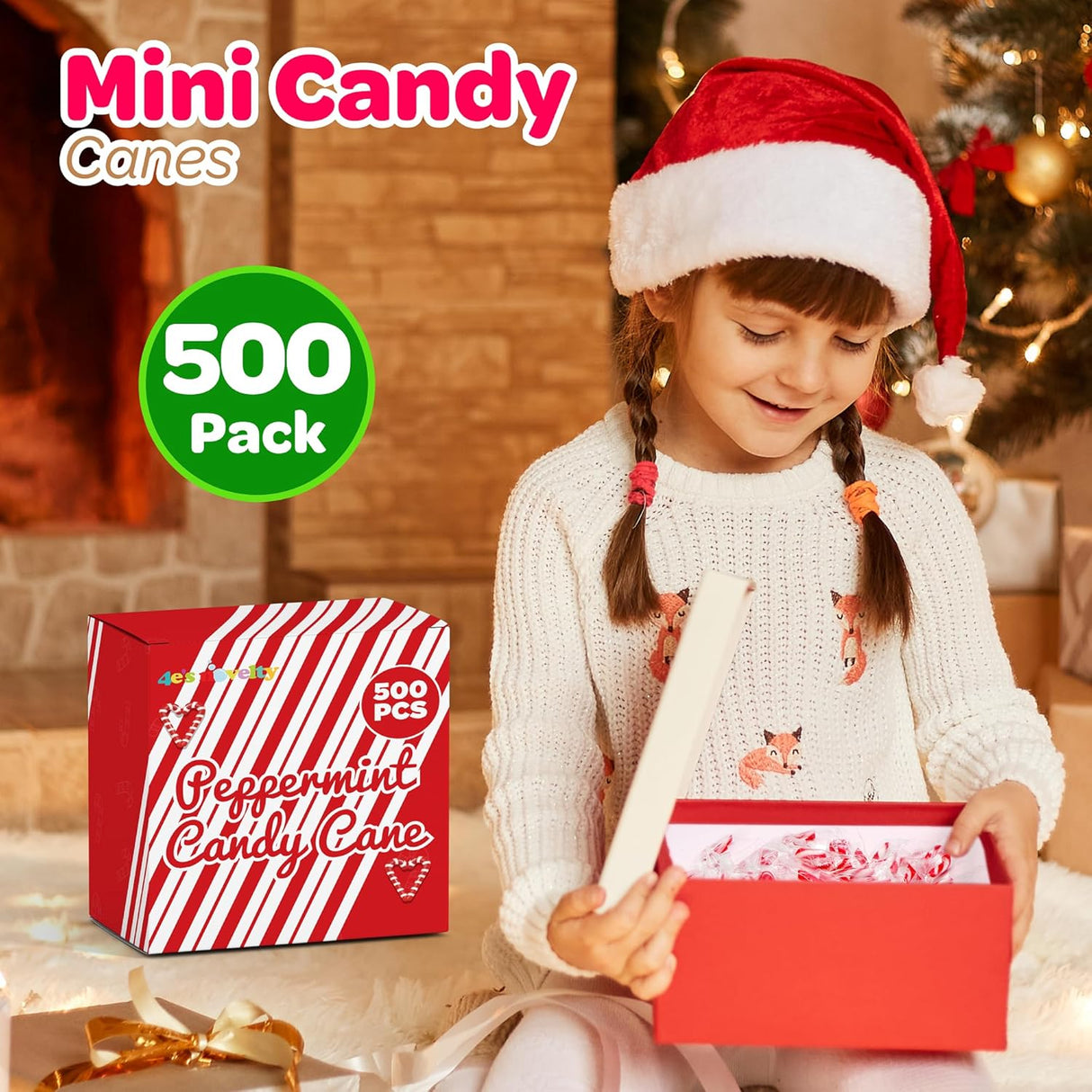 4E's Novelty 500 Pack Christmas Mini Individually Wrapped Candy Canes, Red and White Peppermint Candy Canes, Treats for Holiday Stockings
