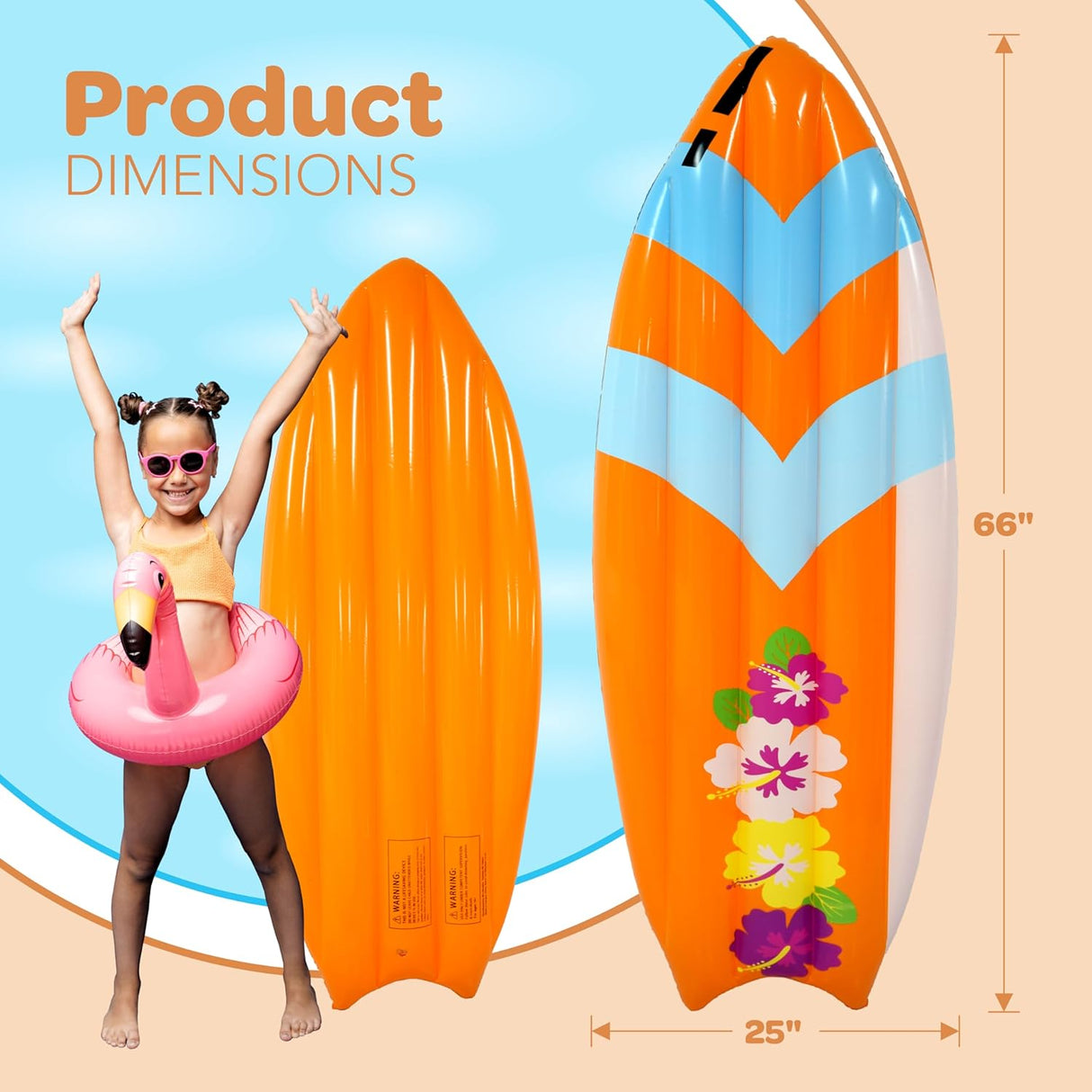 4E's Novelty Inflatable Surfboard for Kids, Tanning pools for adults - Ideal pool game floaties for any party or event