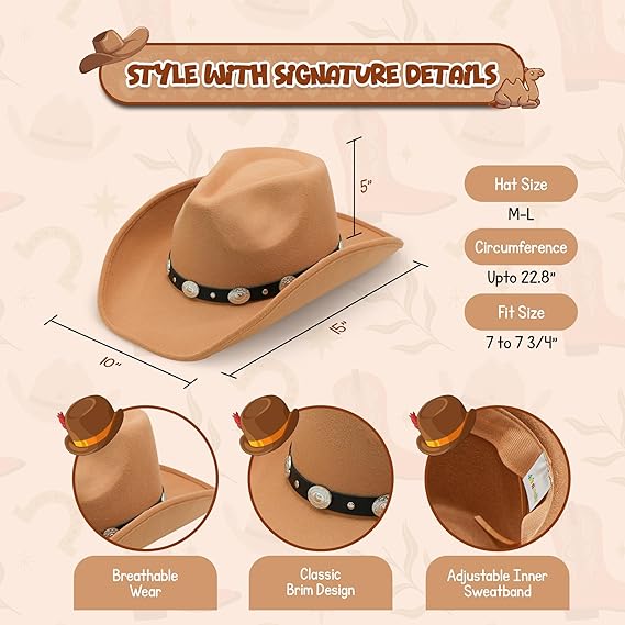 4E's Novelty Cowboy Camel Hat for Men & Women Premium Felt Cowgirl Hats