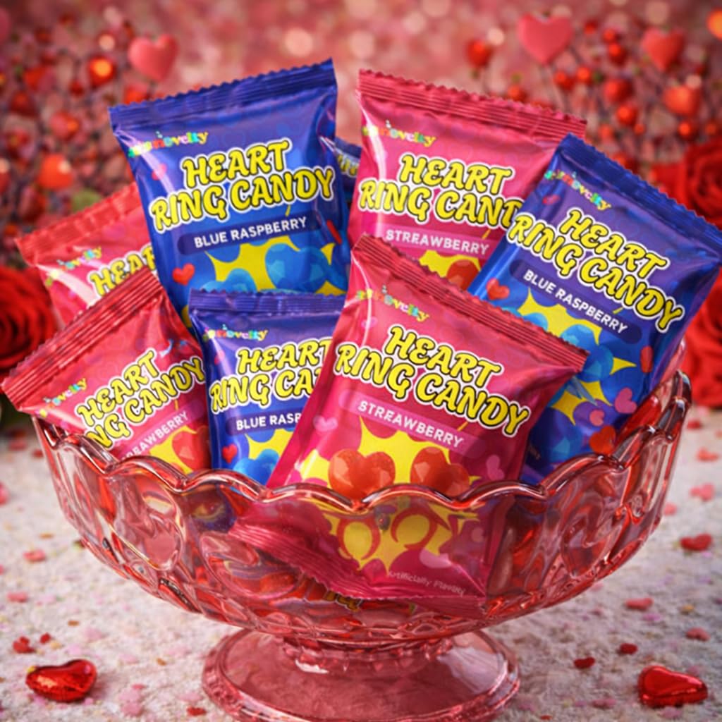 4E's Novelty Blue And Red Valentines Candy Rings Classroom Exchange (30 Ct Bulk)