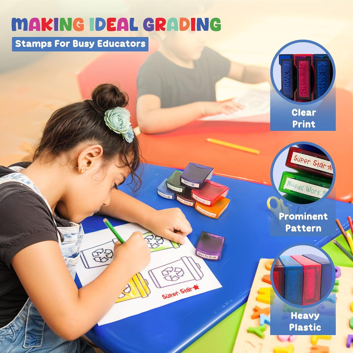 4E's Novelty Teacher Stamps for Classroom Grading, 8 Pcs Teacher Stamp