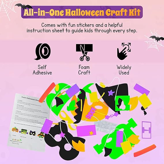 4E's Novelty 12 Pack Halloween DIY Mask Craft Kit – Foam Crafts for Kids Ages 3+, Party & Classroom Fun
