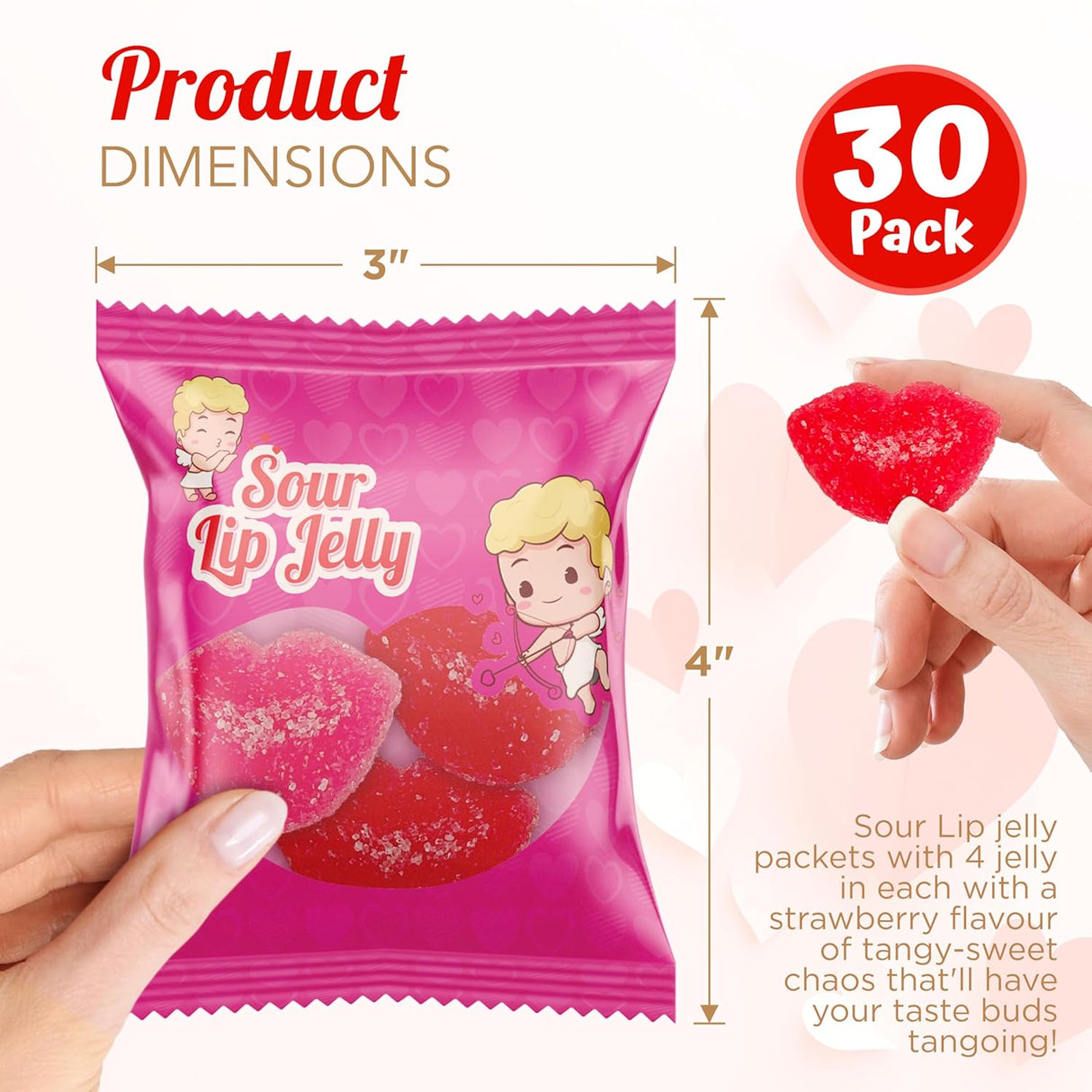 4E's Novelty 30 Packs Sour Lip Jelly, Strawberry Flavour Sour Lips Gummies
