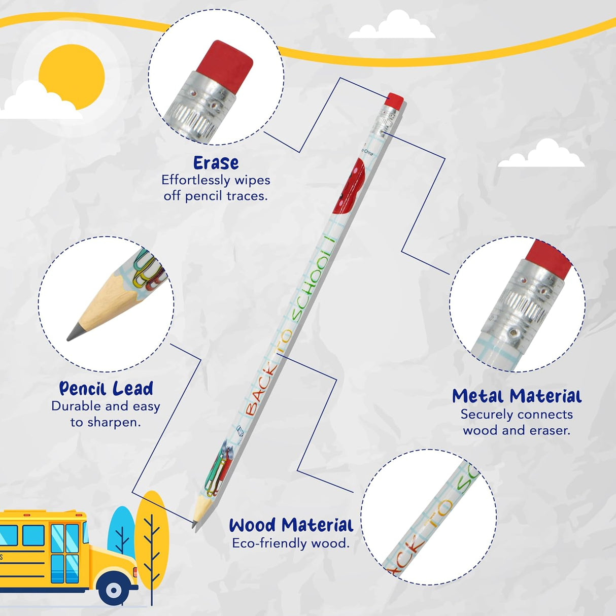 4E's Novelty 32 Pack Welcome Back Pencils, Motivational Pencils for Kids