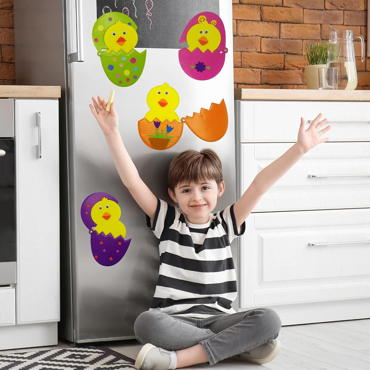 4E's Novelty 204pcs Hatching Egg Magnet Craft Kit – Easter Kids Craft Bulk, Individually Wrapped, Makes 12 Spring Party Activities