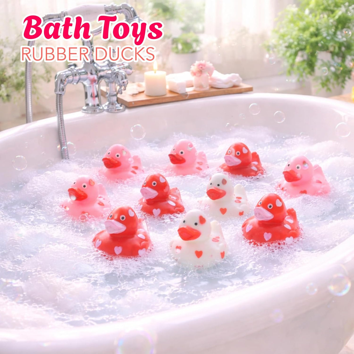 4E's Novelty 24-Pack Mini Valentines Rubber Ducks – Red Ducks with Heart Design for Party Favors