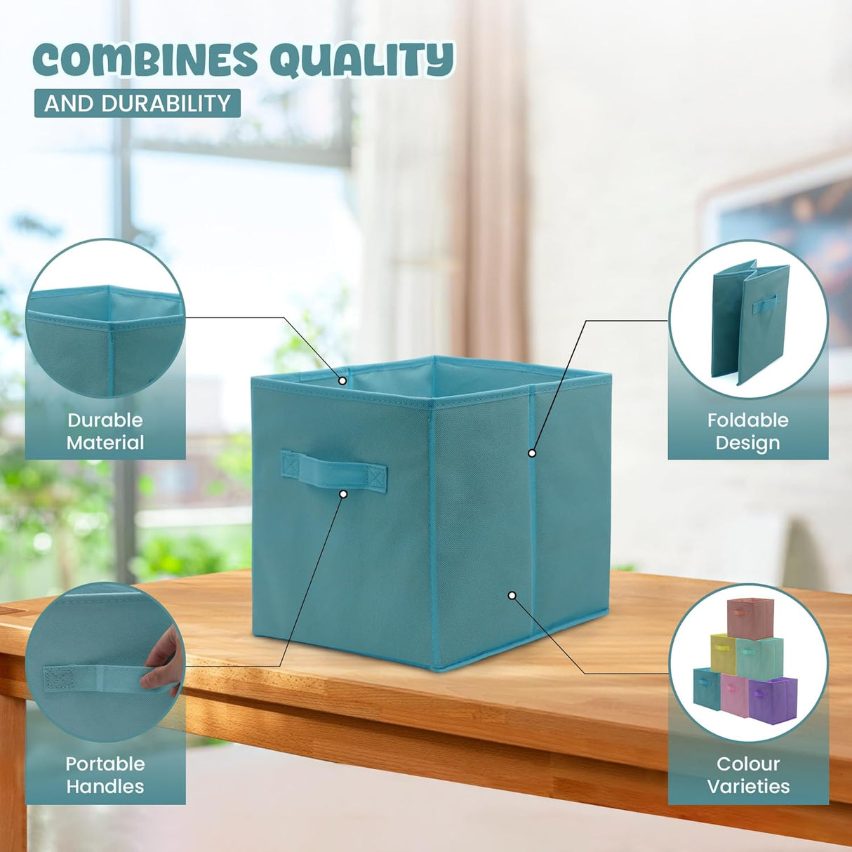 4E's Novelty 6 Packs 11 Inch Pastel Color Storage Foldable Cube Bins, Colorful Storage Baskets